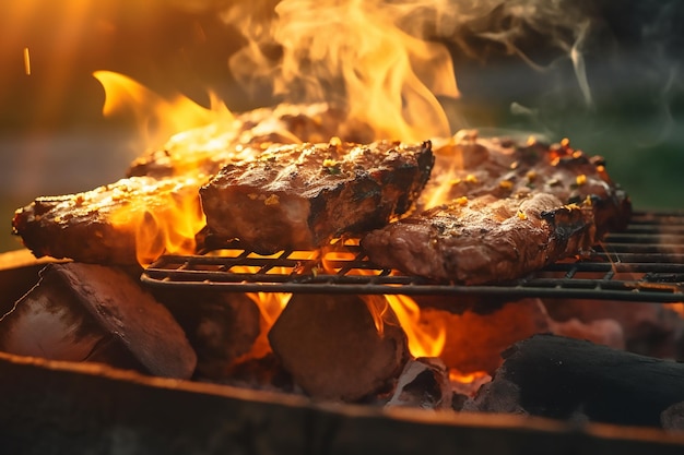 Parrilla con una llama y un bistec