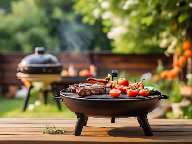 Una parrilla con una parrilla y una parrillas con verduras en ella