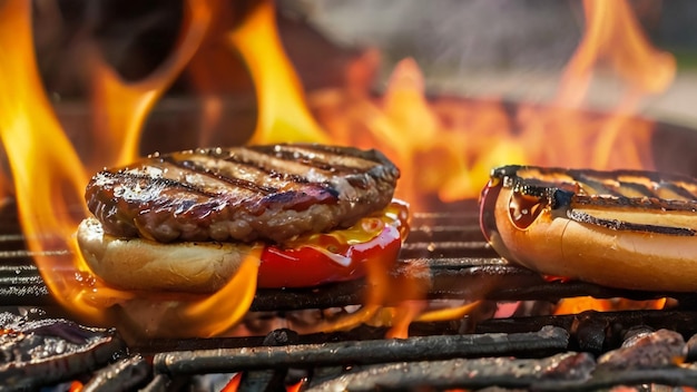 una parrilla con una salchicha a la parrilla y tomates cocinando en ella