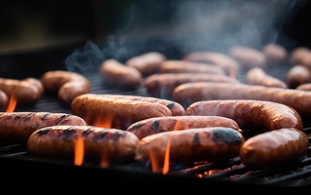 Una parrilla con salchichas y la palabra caliente a la parrilla