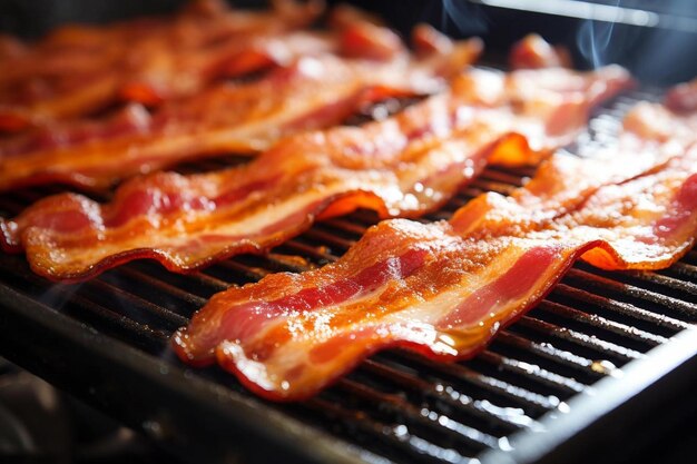 Foto una parrilla con tocino y otro tocino