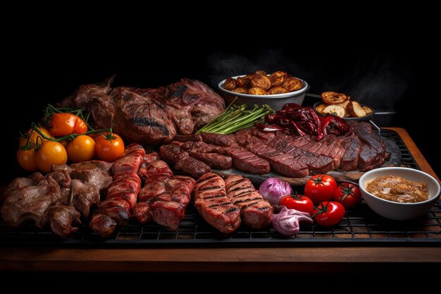 una parrilla con variedad de carnes