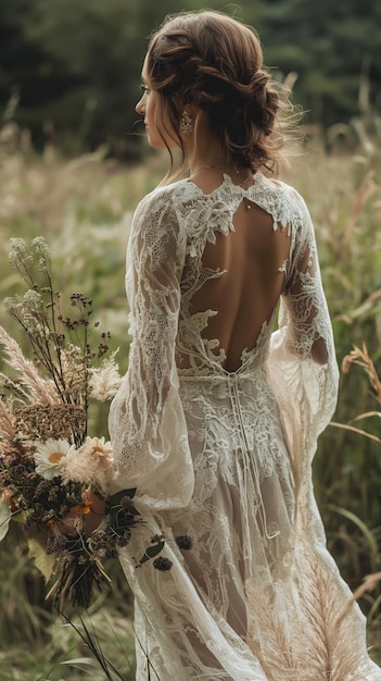 la parte de atrás de un vestido de novia