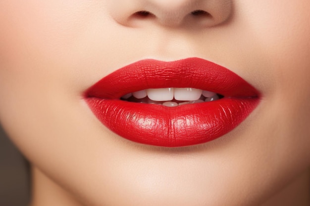 Parte de la cara de la mujer con la boca Hermosos labios femeninos regordetes con maquillaje natural de cerca Concepto de belleza y cosmetología