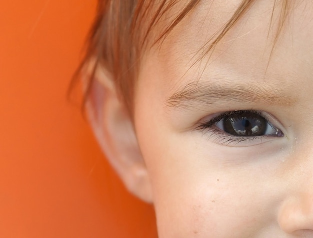 Foto parte de la cara del niño fondo naranja