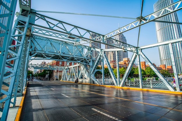 Parte da ponte de estrutura de aço em Tianjin, China