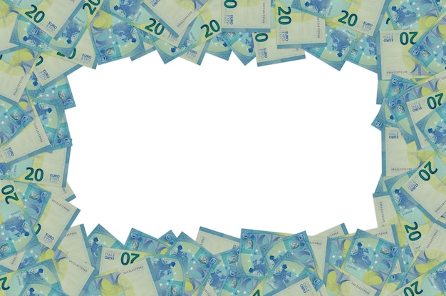 Foto parte do padrão da nota de euro em close-up com pequenos detalhes azuis nota de moeda europeia