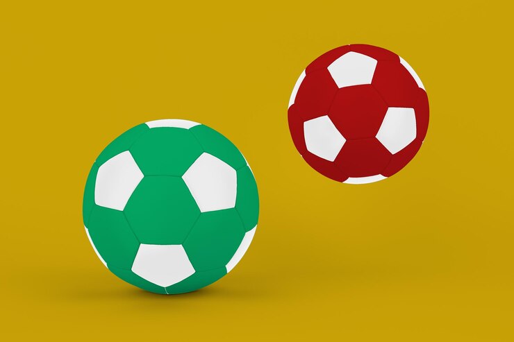 Foto parte frontal da bola de futebol isolada em fundo amarelo