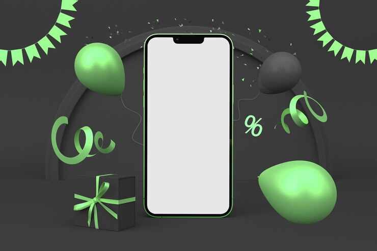 Foto parte frontal do telefone 13 com fundo temático de black friday