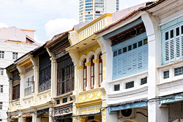 Parte histórica de la ciudad de George, arquitectura colonial tradicional en la ciudad de George, Penang, Malasia