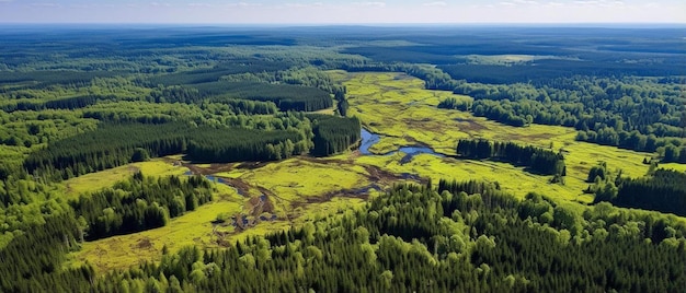 Foto parte polonesa da floresta de bialowieza para hajnowka vista aérea