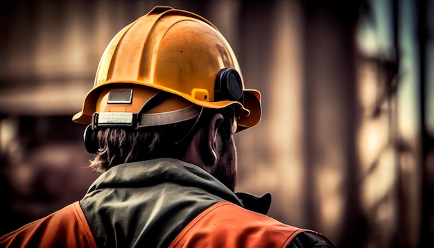 En la parte posterior de la cabeza del trabajador de la construcción está usando el casco de seguridad IA generativa