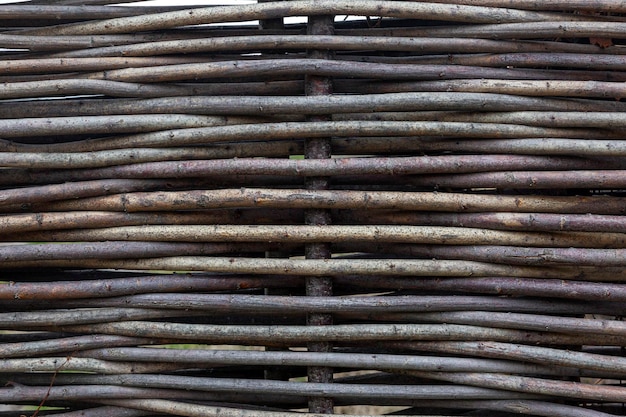 Parte de una valla hecha de ramas de madera Estética y ecología Espacio para texto Fondo