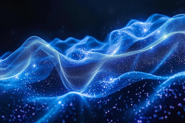 Partícula em onda de abstração de partículas em fluxo em uma tonalidade azul Ai gerativa