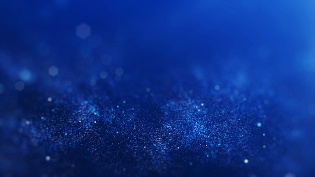 Partículas abstractas borrosas brillantes o relucientes sobre un fondo azul oscuro