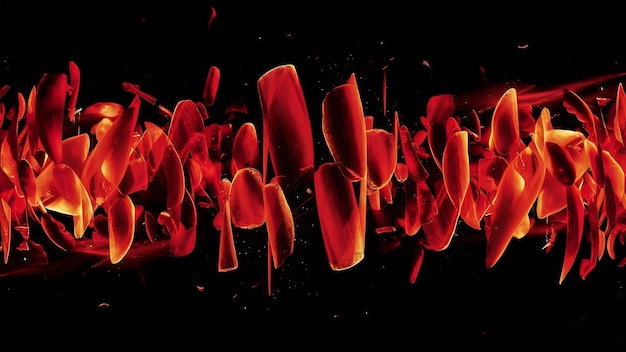 Foto partículas aleatórias de cor laranja vermelha isoladas no fundo preto