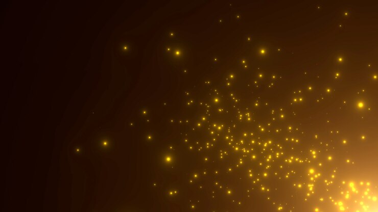 Partículas amarelas de movimento e estrelas na galáxia, fundo abstrato. Estilo de ilustração 3D elegante e luxuoso para modelo cosmos e feriados