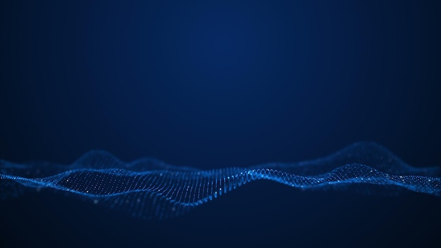 Partículas azuis de onda digital formam gráficos de movimento de loop sem costura com espaço de cópia