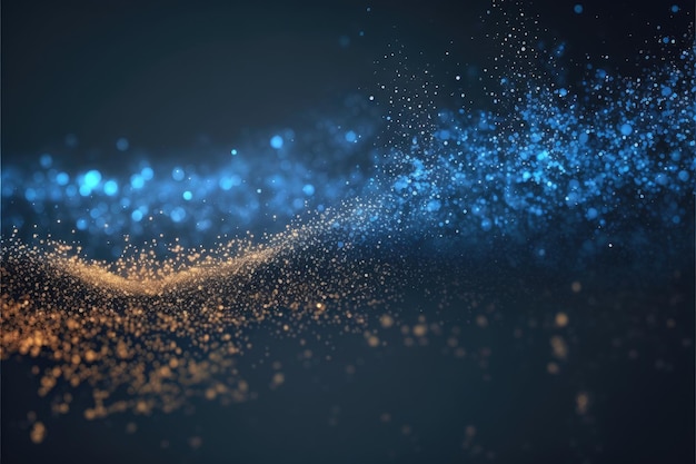 Partículas brilhantes com reflexos escuros com design de partículas azuis e douradas