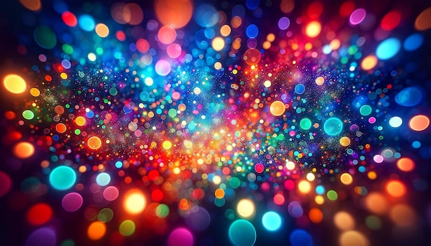 Foto partículas brilhantes de cores coloridas e um efeito bokeh efeito de desfocamento e luz