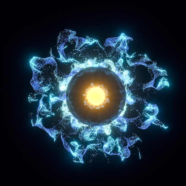 Partículas brillantes abstractas con luz brillante representación 3D dibujo digital por computadora