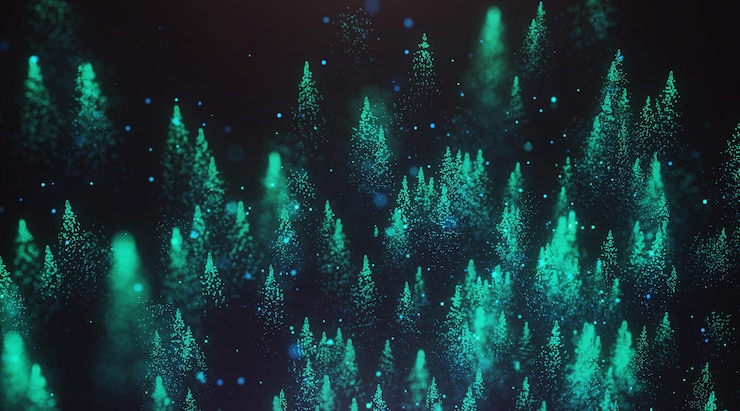Partículas brillantes azules sobre fondo negro