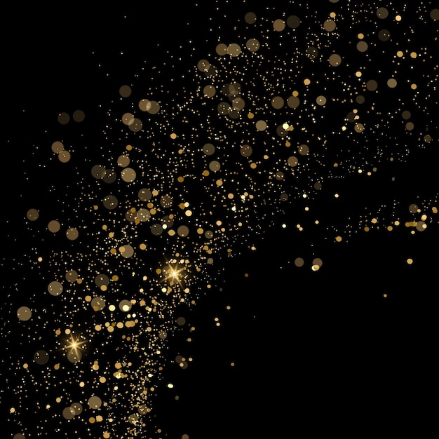 Particulas brillantes Imagen de stock en fondo negro Abstracto festivo Textura navideña partículas de bokeh doradas y resaltos en fondo oscuro Foto de alta calidad