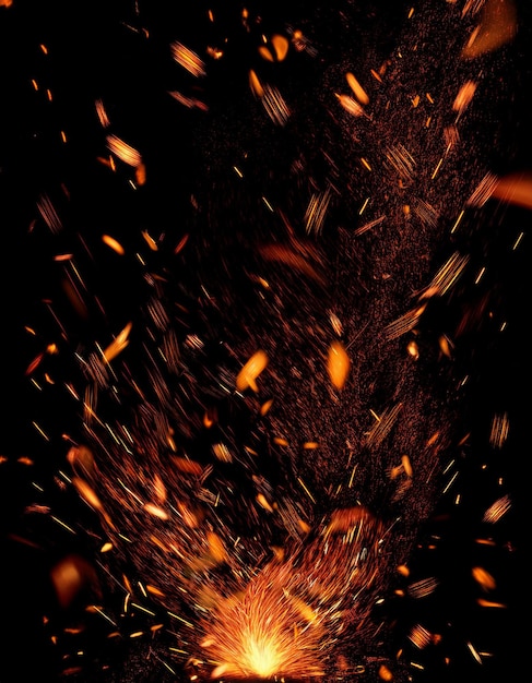 Particulas de bronce, chispas, superposición, efecto de desdibujado de movimiento, fondo negro abstracto