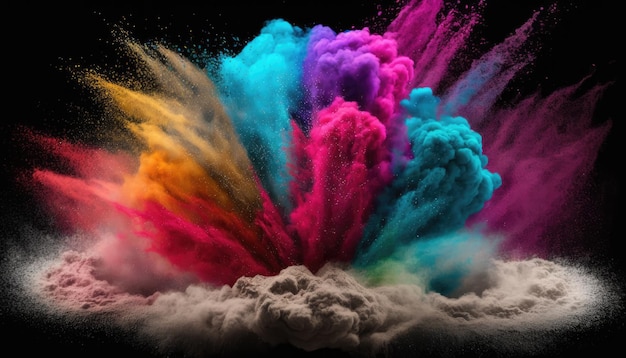 Partículas de colores secos que imitan una explosión en diferentes direcciones sobre un fondo negro