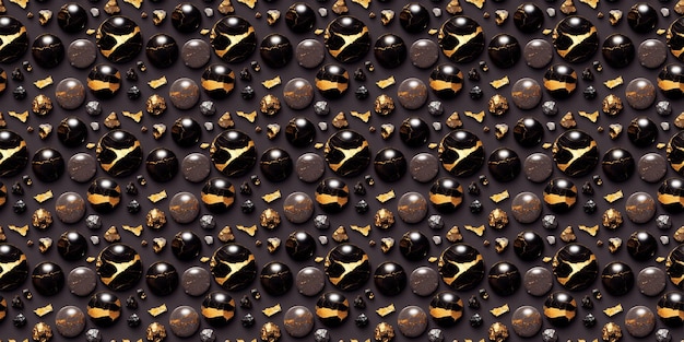 Partículas de ágata de ônix de mármore preto de textura escura com fundo sem costura de inclusões irregulares de ouro