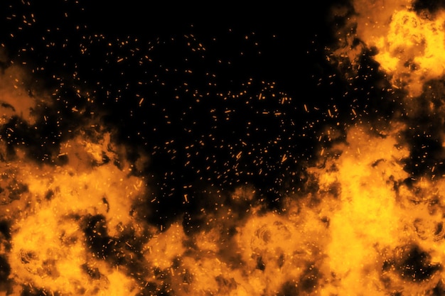 Partículas de brasas de fogo sobre fundo preto Fundo de faíscas de fogo