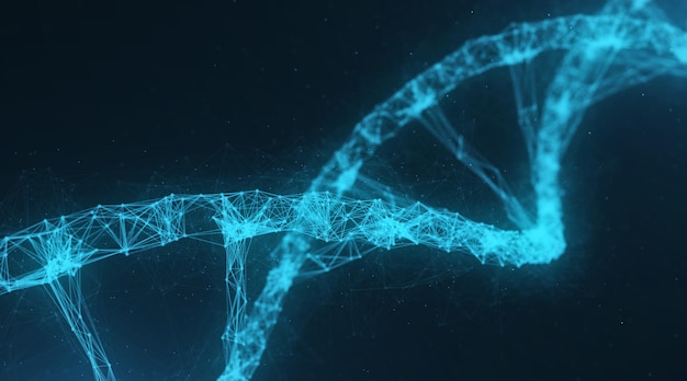 Foto partículas de dna em um fundo escuro