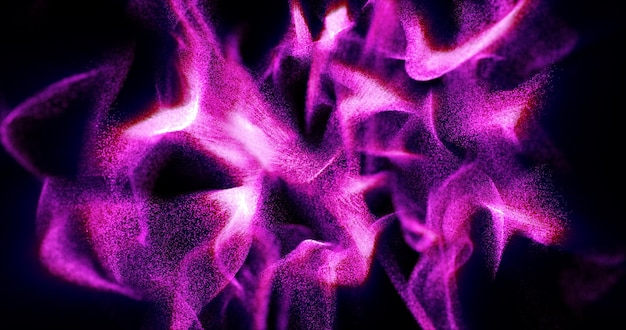 Partículas de fumaça roxas e ondas brilhando com um belo fundo abstrato