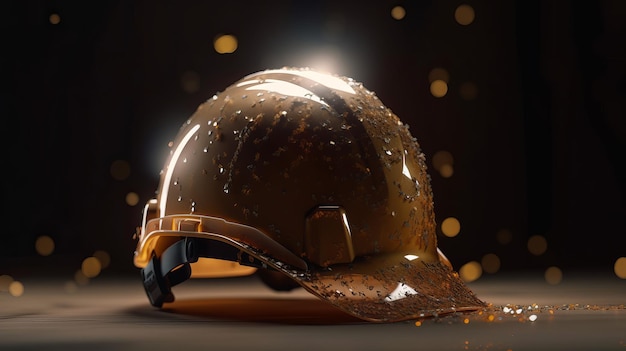 Partículas de ouro de capacete de construção desfocadas Fundo generativo AI