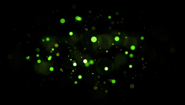 Partículas de poeira com luz de fundo verde real com reflexo de lente real