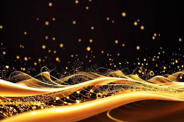 Partículas digitais ouro cor fluxo de onda fundo abstrato