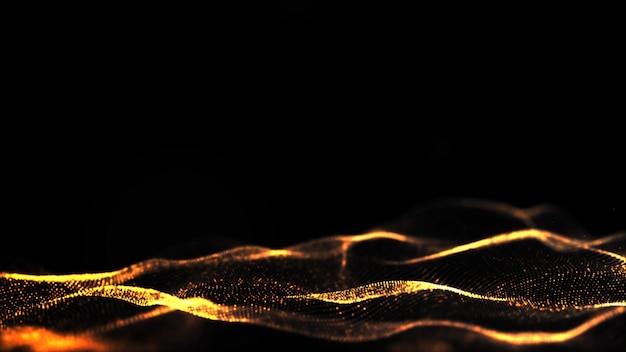 Partículas digitales abstractas en color negro y oro con fondo bokeh