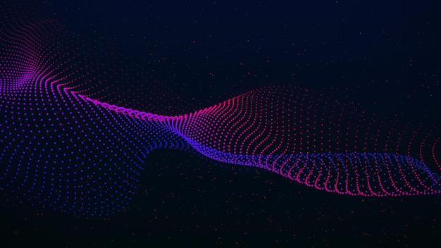 Partículas dinâmicas da onda sonora Visualização de big data Fundo escuro futurista renderização em 3d