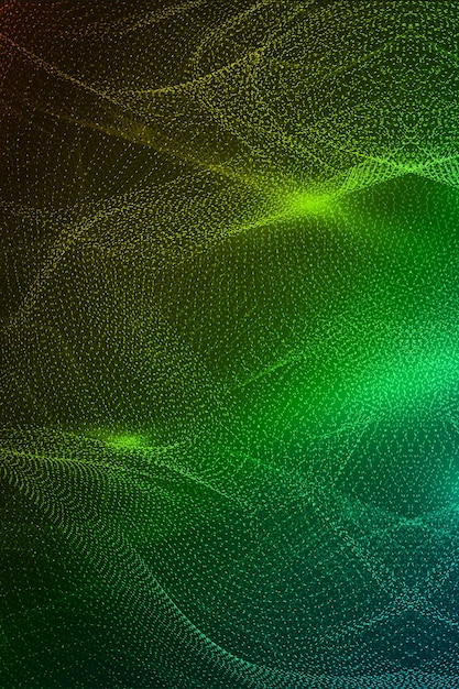 Foto partículas dinâmicas verdes formam um fundo de pôster abstrato como fumaça