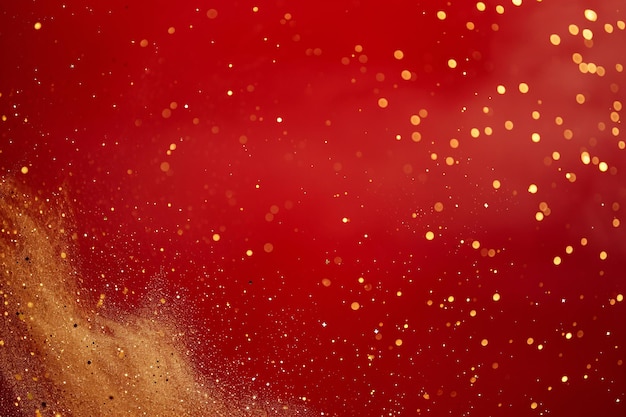 Partículas douradas fundo vermelho fundo de cartaz de sentido tecnológico festivo