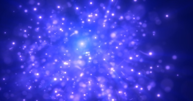 Foto partículas de energía azul abstracta y puntos que brillan intensamente chispas festivas con efecto bokeh y desenfoque