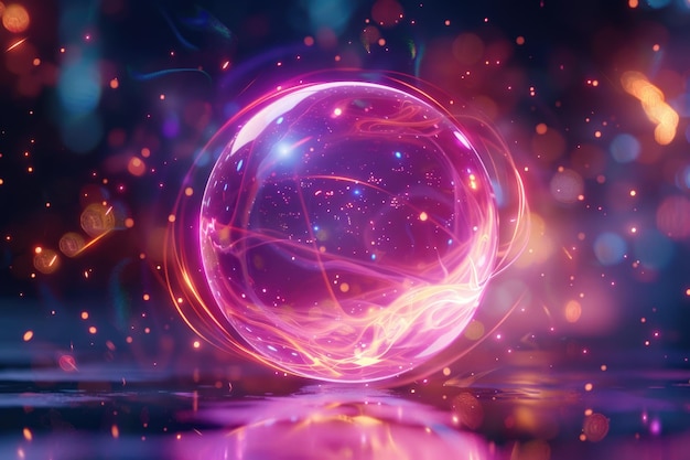 Partículas espaciais cor-de-rosa e roxas futuristas em orb VFX