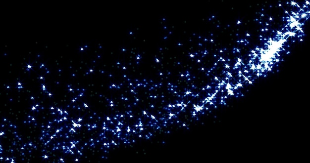 Partículas de estrellas de diamantes de imitación misteriosas hermosas azules brillantes luminosas brillantes sobre un fondo negro