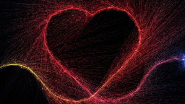 Partículas de fibra en forma de corazón rojo con un haz de luz