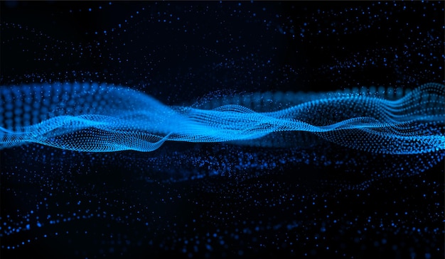Partículas de luz azul de tecnología digital abstracta 3D sobre fondo negro
