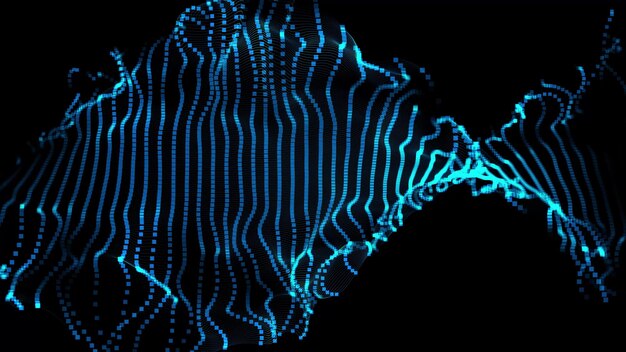 Partículas onduladas azules fondo de malla fondo de puntos azules Onda de partículas digitales abstractas Animación fondo cibernético o tecnológico Fondo de partículas abstractas Representación 3D