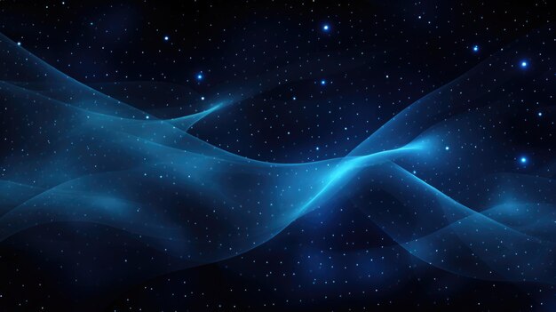 Partículas ondulantes azuis luminosas em fundo escuro Fundo abstrato com linhas brilhantes