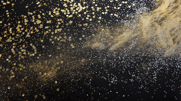 Foto partículas de polvo dorado flotando en un fondo oscuro