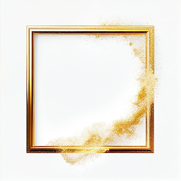 Foto partículas rodopiantes de glitter dourados em moldura quadrada isoladas em fundo branco