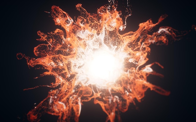 Partículas rojas que fluyen con efecto de onda explosiva representación 3D